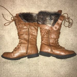 Faux fur top boots with tread